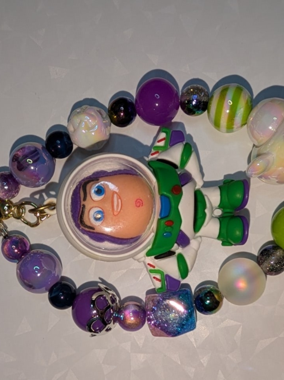 Buzz Lightyear Purple & Green Beaded Keychain Toy